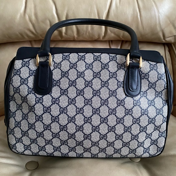 Vintage Gucci COA Bag GG Satchel & Kisslock Coin Wallet Navy PVC Leather - Picture 3 of 15